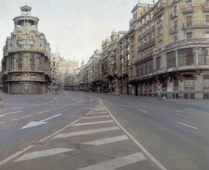Gran Vía (1974-1981). Óleo sobre tabla. 93,5 x 90,5 cm. Colección privada. © Antonio López. VEGAP. Madrid, 2011.